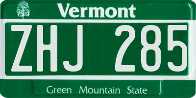 VT license plate ZHJ285