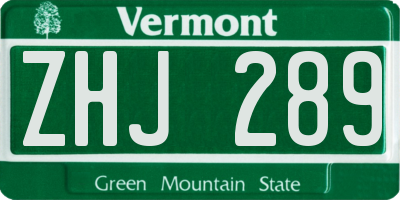 VT license plate ZHJ289