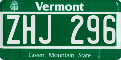 VT license plate ZHJ296