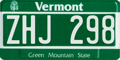 VT license plate ZHJ298
