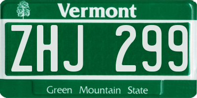 VT license plate ZHJ299