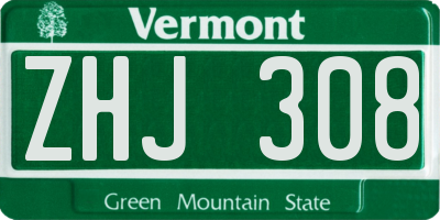 VT license plate ZHJ308