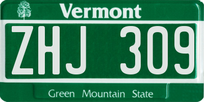VT license plate ZHJ309