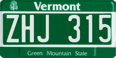 VT license plate ZHJ315