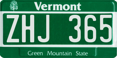 VT license plate ZHJ365