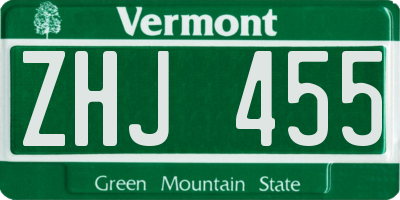VT license plate ZHJ455