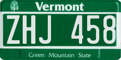 VT license plate ZHJ458