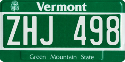 VT license plate ZHJ498