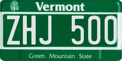 VT license plate ZHJ500