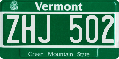 VT license plate ZHJ502
