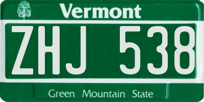 VT license plate ZHJ538