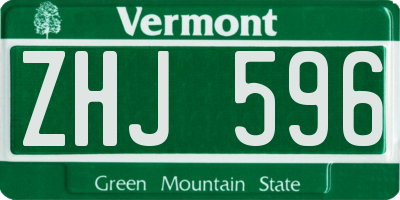 VT license plate ZHJ596