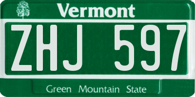 VT license plate ZHJ597