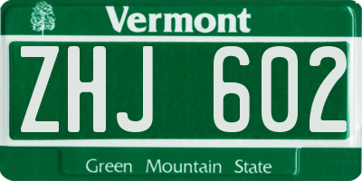 VT license plate ZHJ602