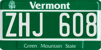 VT license plate ZHJ608