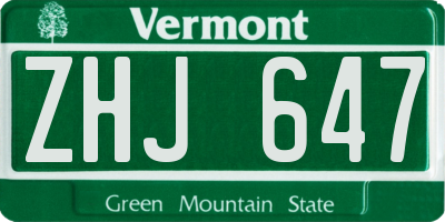 VT license plate ZHJ647