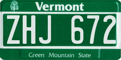 VT license plate ZHJ672