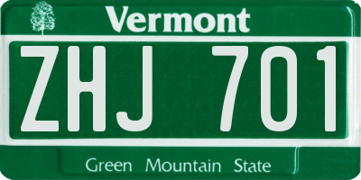 VT license plate ZHJ701