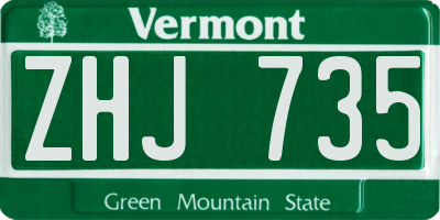 VT license plate ZHJ735