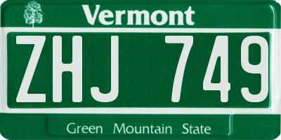 VT license plate ZHJ749