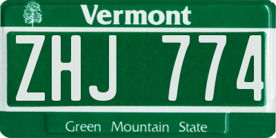 VT license plate ZHJ774
