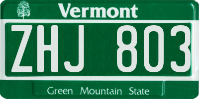 VT license plate ZHJ803