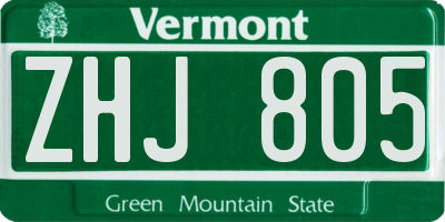 VT license plate ZHJ805