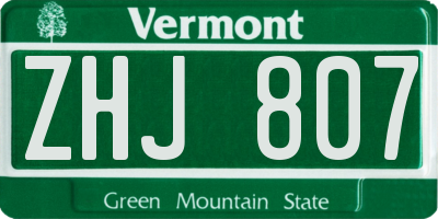 VT license plate ZHJ807