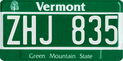 VT license plate ZHJ835