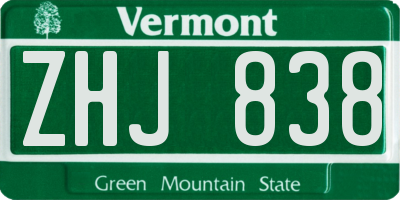 VT license plate ZHJ838