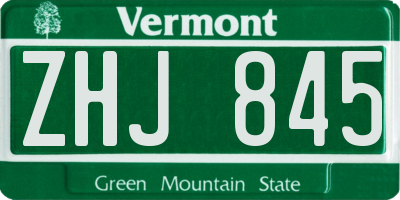 VT license plate ZHJ845