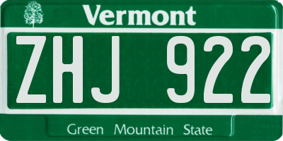 VT license plate ZHJ922