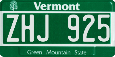 VT license plate ZHJ925