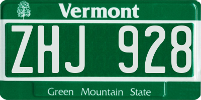 VT license plate ZHJ928