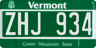 VT license plate ZHJ934