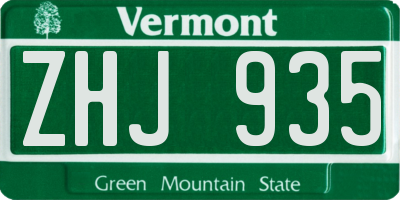 VT license plate ZHJ935