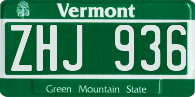 VT license plate ZHJ936