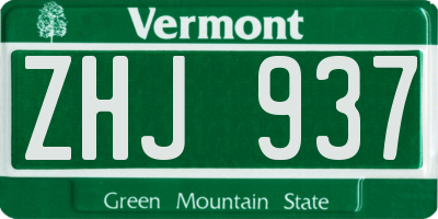 VT license plate ZHJ937