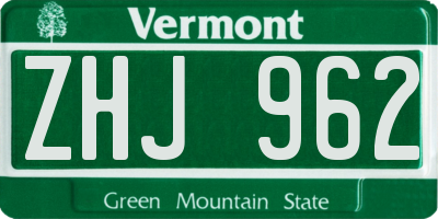VT license plate ZHJ962