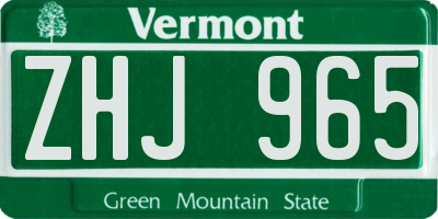 VT license plate ZHJ965