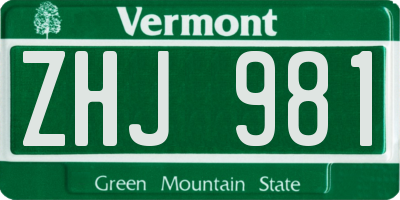 VT license plate ZHJ981