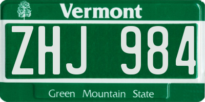 VT license plate ZHJ984