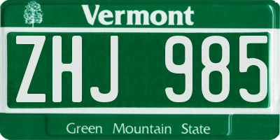 VT license plate ZHJ985