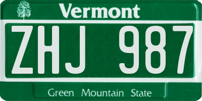 VT license plate ZHJ987