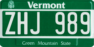VT license plate ZHJ989