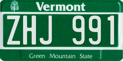 VT license plate ZHJ991