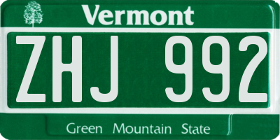 VT license plate ZHJ992