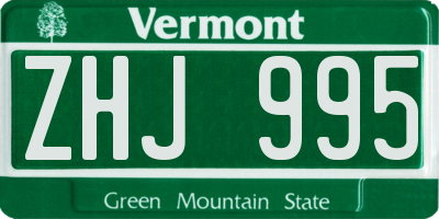 VT license plate ZHJ995