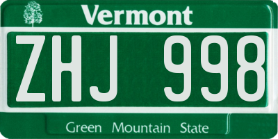 VT license plate ZHJ998