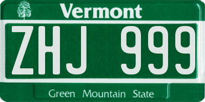 VT license plate ZHJ999